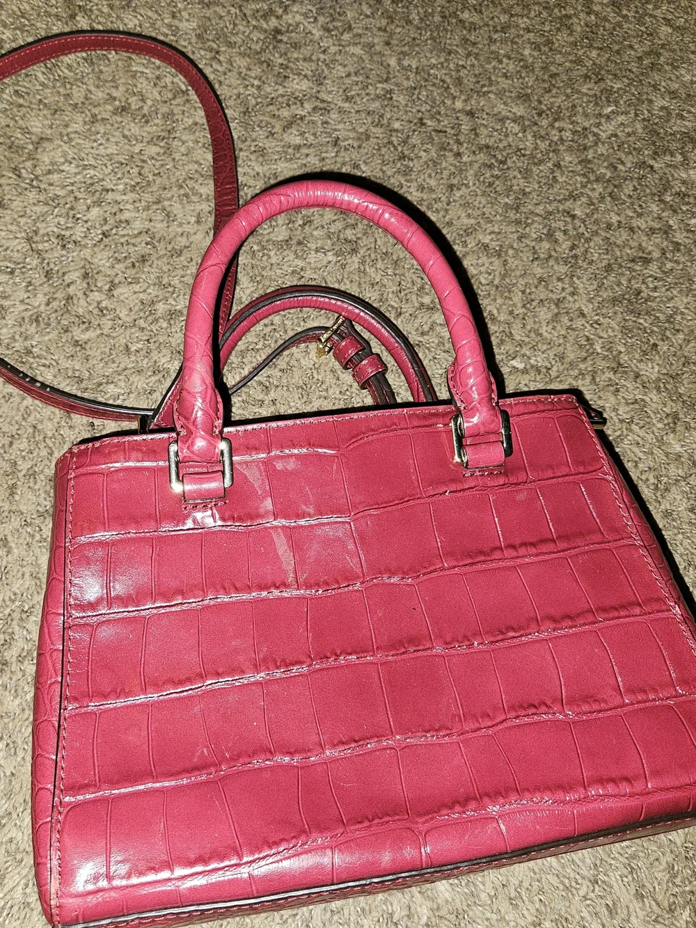 Michael Kors Red Croc-Embossed Leather Hand Or Crossbody Satchel